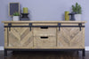 Natural Wood TV Stand with 2 Doors and 2 Drawers