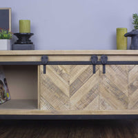 Natural Wood TV Stand with 2 Doors and 2 Drawers