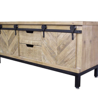 Natural Wood TV Stand with 2 Doors and 2 Drawers