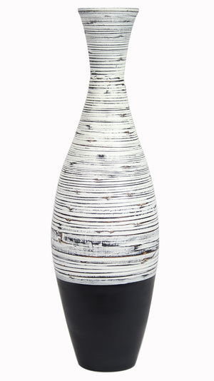 36" Spun Bamboo Floor Vase - Distressed White & Matte Black