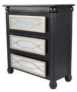 37" Black and Silver Accent Cabinet with 3 drawers and Mirrored Glass