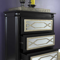 37" Black and Silver Accent Cabinet with 3 drawers and Mirrored Glass