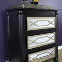 37" Black and Silver Accent Cabinet with 3 drawers and Mirrored Glass