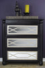37" Black and Silver Accent Cabinet with 3 drawers and Mirrored Glass