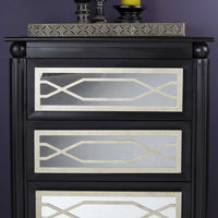 37" Black and Silver Accent Cabinet with 3 drawers and Mirrored Glass