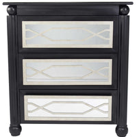 37" Black and Silver Accent Cabinet with 3 drawers and Mirrored Glass