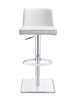 Barstool White Faux Leather Adjustable Height Polished Stainless Steel Base