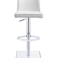 Barstool White Faux Leather Adjustable Height Polished Stainless Steel Base