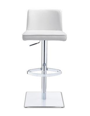 Barstool White Faux Leather Adjustable Height Polished Stainless Steel Base