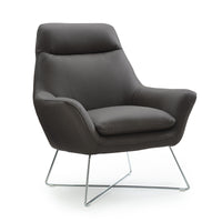 Chair Dark Gray Top Grain Italian Leather Stainless Steel Legs.