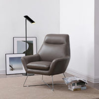 Chair Dark Gray Top Grain Italian Leather Stainless Steel Legs.