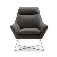 Chair Dark Gray Top Grain Italian Leather Stainless Steel Legs.