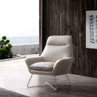 Chair Light Gray Top Grain Italian Leather Stainless Steel Legs.