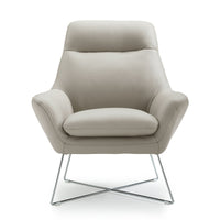 Chair Light Gray Top Grain Italian Leather Stainless Steel Legs.