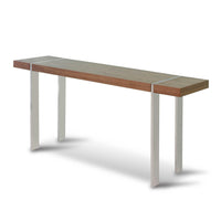 Console Walnut Veneer Polished Stainless Steel Legs.