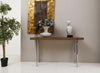 Console Walnut Veneer Polished Stainless Steel Legs.