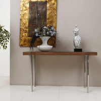 Console Walnut Veneer Polished Stainless Steel Legs.