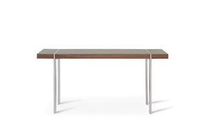 Console Walnut Veneer Polished Stainless Steel Legs.