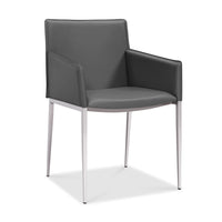 Dining Armchair Gray Faux Leather Brushed Nickel Frame And Legs