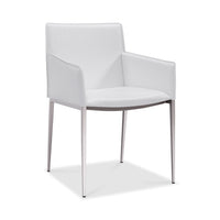 Dining Armchair White Faux Leather Brushed Nickel Frame And Legs