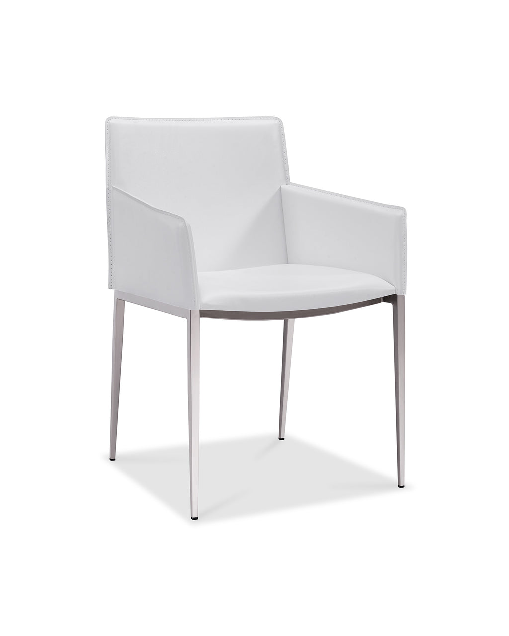 Dining Armchair White Faux Leather Brushed Nickel Frame And Legs