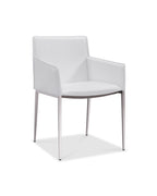 Dining Armchair White Faux Leather Brushed Nickel Frame And Legs