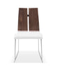 Set Of 2 Dining Chair. Natural Walnut Veneer White Faux Leather. Metal Frame With Brushed Nickel