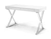 Desk Large, High Gloss White, Two Drawers, Stainless Steel Base