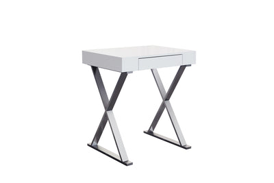 Desk Small, High Gloss White, One Drawer, Stainless Steel Base