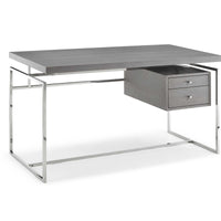 Desk Top & Drawer In Gray Oak Veneer With Stainless Steel Base