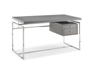 Desk Top & Drawer In Gray Oak Veneer With Stainless Steel Base