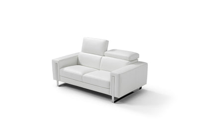 Love Seat 100% Made In Italy White Top Grain Leather Adjustable Headrest Polis