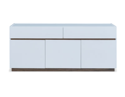 Buffet High Gloss White With Walnut Veneer Accent Trim And Base 2 Large Drawers