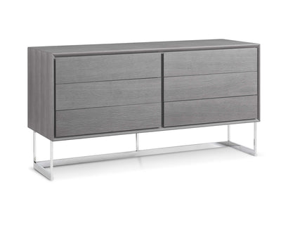 Buffet Gray Oak Veneer Polished Stainless Steel Legs