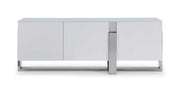 Buffet 5Mm Tempered Crystal Frosted Glass Top Matte White Polished Stainless Steel Base.