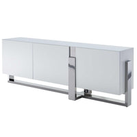 Buffet 5Mm Tempered Crystal Frosted Glass Top Matte White Polished Stainless Steel Base.