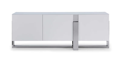 Buffet 5Mm Tempered Crystal Frosted Glass Top Matte White Polished Stainless Steel Base.