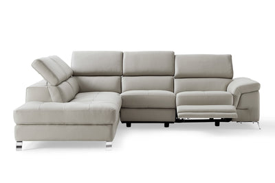 Sectional, Chaise On Left When Facing, Light Gray Top Grain Italian Leather,