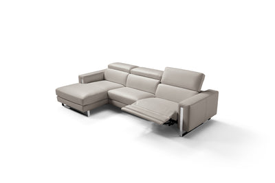 Sectional 100% Made In Italy Chaise On Left When Facing Warm Grey Top Grain Leather 1063