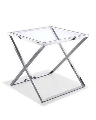 Side Table, Clear Glass, Stainless Steel Base