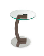Side Table 17 Clear Tempered Glass With Walnut Veneer And Polished Stainless Steel Base