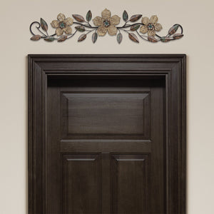 37.99" X 1.36" X 8.86" Floral Patterned Wood Over The Door Wall Decor
