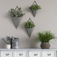 11" X 4.75" X 19.25" 3Pc Triangular Galvanized Wall Planters