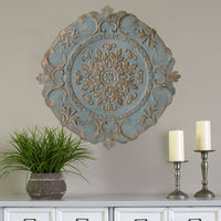 30.5" X 0.05" X 30.5" Blue European Medallion Wall Decor