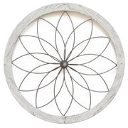 25.75" X 1" X 25.75" White Flower Metal And Wood Art Deco Wall Decor