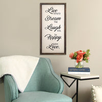 12" X 1" X 24" Neutral "Live, Dream, Laugh, Happy, Love" Wall Decor