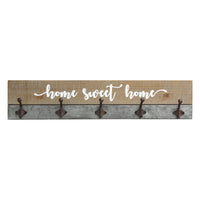 29.92" X 2.95" X 6.3" Distressed Wood Rustic Home Sweet Home Hooks