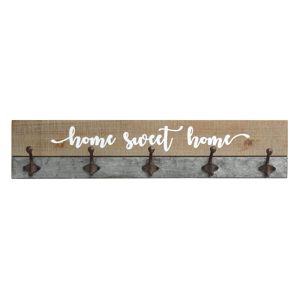 29.92" X 2.95" X 6.3" Distressed Wood Rustic Home Sweet Home Hooks