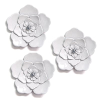 8" X 1" X 8" 3Pcs White Metal Wall Flowers