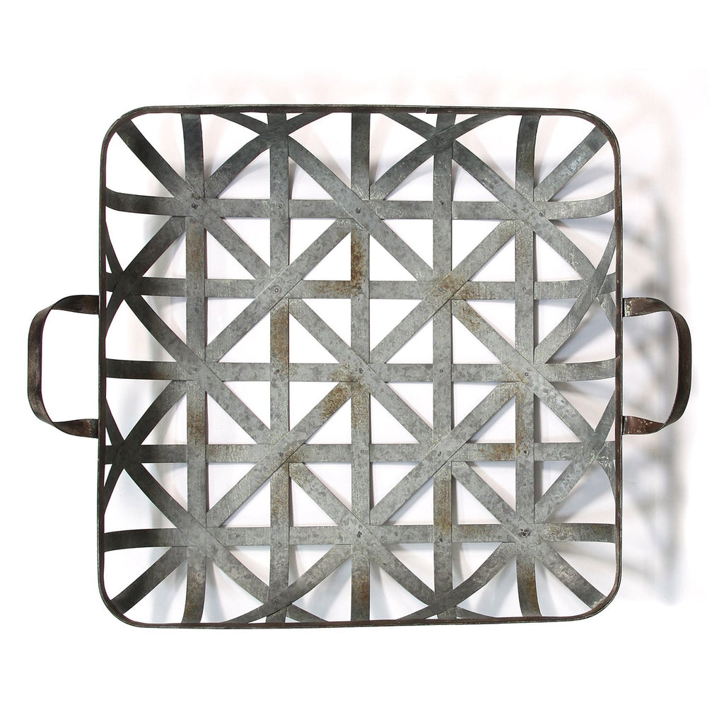 19.88" X 4.77" X 16.34" Galvanized Basket Weave Metal Tray Wall Decor